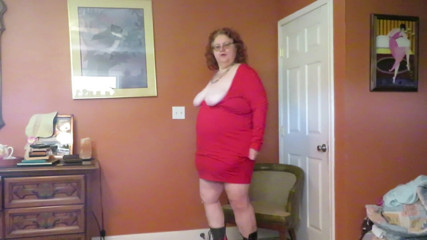BBW nurse Vicki adventures with friends: Strip tease from red dress and flaming boots part 1