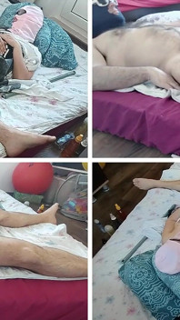 Isteri memberikan saya footjob. Saya memancut mani di badan isteri saya