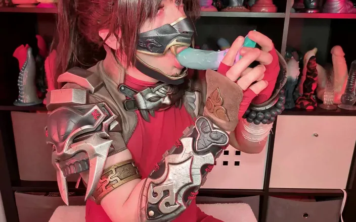 Damaged cosplays: Femboy Taki Cosplayer Sucking on Fantasydildo