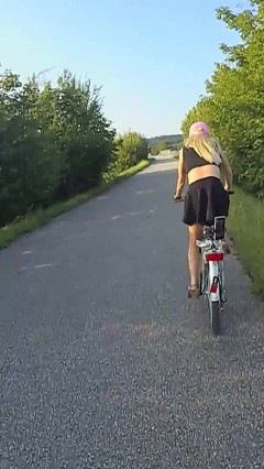 Public Nudity While Cycling!! Tranny Girl Rides Not Only the Bike, Also a Dildo! thumbnail