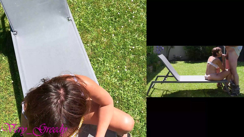 Les Gourmands: セクシーな白いランジェリーを着た美しいミルフが外でドギースタイルでセックスされ、大きなお尻に射精する