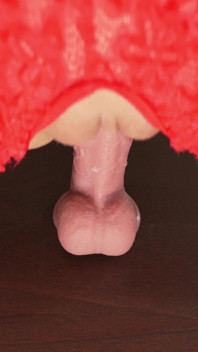 MILF in Rot Reitet Großen Dildo, Bis Sie Kommt