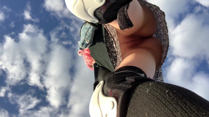 Dirty slut 666: Look of my pussy under my skirt on a longboard