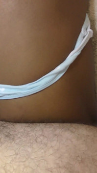 Ebony teen in blue panties fucked and creampied