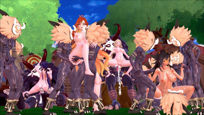 NSFWOtaku: Genshin Impact - Genshin Girls in Hilichurl Beach Camp - Rough Sex - 3D...