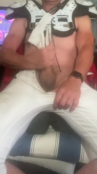 Jockdad87 Nuts in His Football Pads & Pants