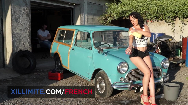 French girls at work: Sexy brunette Mya Lorenn fucks the mechanic