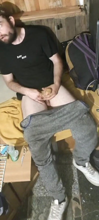 Intense Orgasm in My Place in a Black T-shirt and White in Shoes