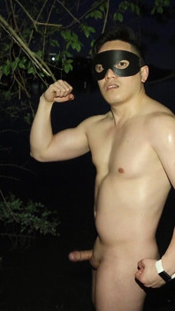Flexing and Jerking off at Night by the Lake