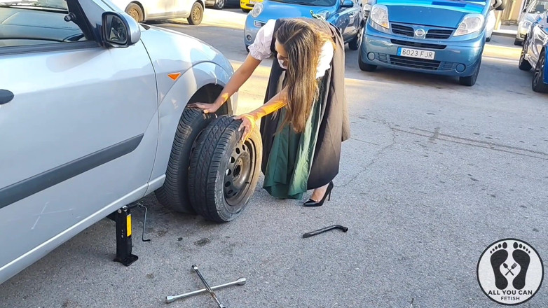All You Can Fetish: Dirndl Slut Gets Dirty and Oily Changing Tires