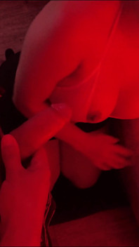 Horny Latina MILF in Red Light Spits on Cock, Sucks Balls, Gives Handjob and Facial Cumshot