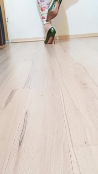 Crossdresser Walks in Sexy Snake Leather Pointed Toe Casadei High Heels Pumps