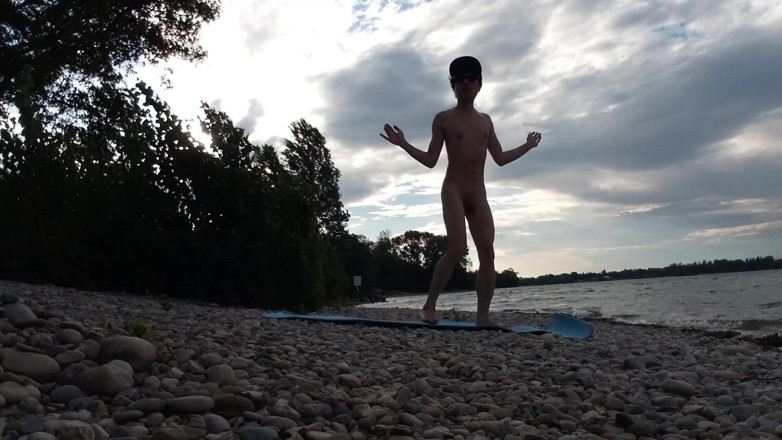 Jon Arteen: Slender Nudist Boy Does Yoga Nude on a Naturist Beach....