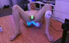 Mike getting fucked good with the dark dildo whilst locked in glow in the dark chastity cage