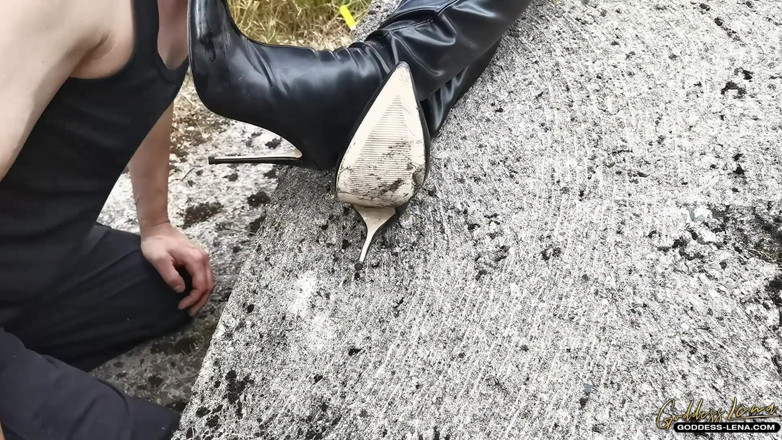 Goddess Lena: Suck my OTK boots!