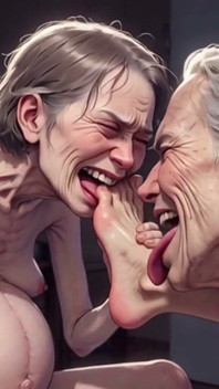 ยายวัย 90 ปีที่น่าเกลียดสองคนเฟติชเท้า - เลียและครางอย่างมีความสุข