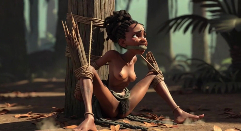 Anime Hentai: African Girl Bound in Rope Bondage - Hairy Wet Pussy Craving...