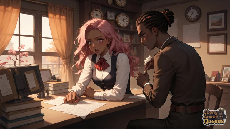 Ebony Anime Queens: Zapařený ebenový muž zasáhne studentku a postříká jí na obličej....