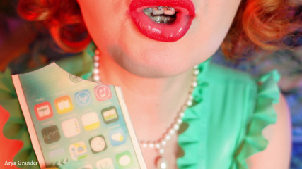 Arya Grander: Food fetish - girl with braces eating chocolate!