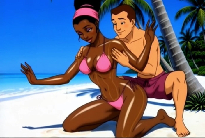 Octopussy Lovers Club: Ebony Dívka Sex na pláži. Africká holka. Karikatura. nejrajcovnější dívky...