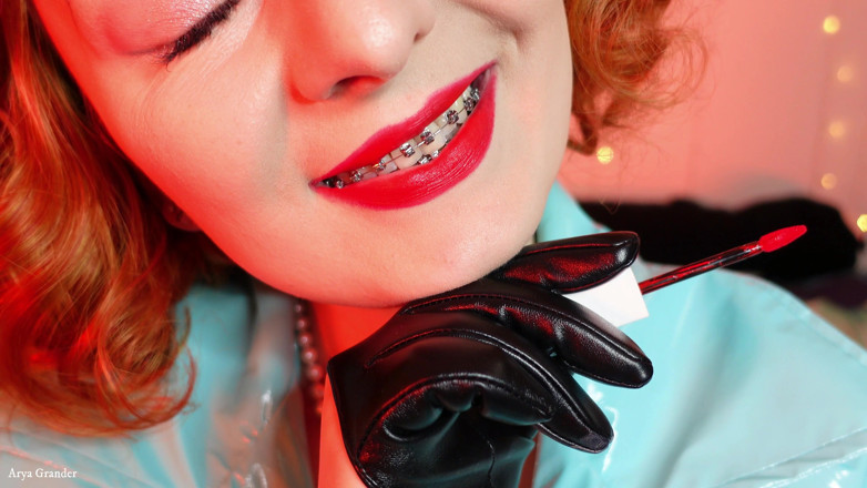 Arya Grander: Lipstick process: ASMR sfw video (Arya Grander) red lips and braces