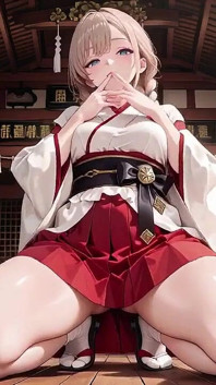 Contraste interdit entre sanctuaire et chambre, secrets mouillés sous kimono rouge et blanc.