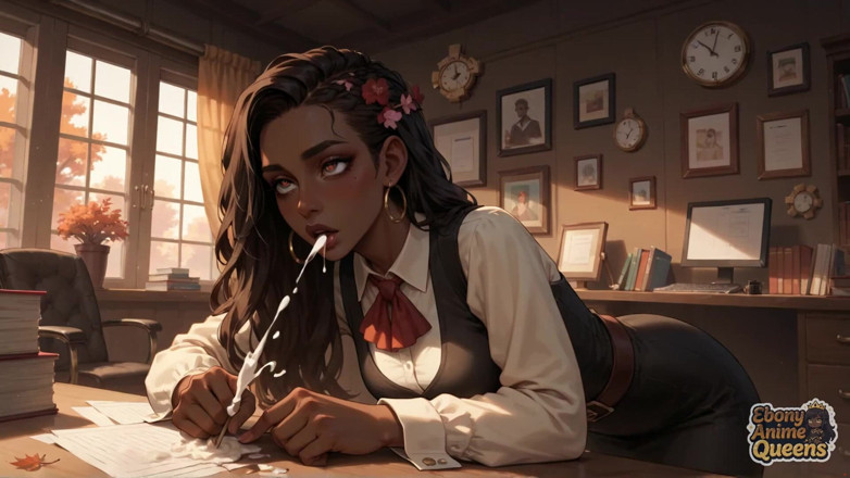 Ebony Anime Queens: Parujący murzynka uderza studentkę, splattering gravy na jej twarzy. w...