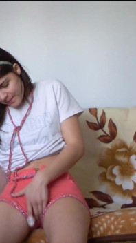 Skinny Redhead Pee in Her Short Shorts and Touches Herself