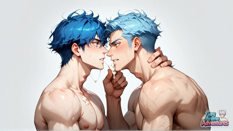 Gay Anime Adventures: Камшот при солнечной спальне, сцена шаловливого гея секса!