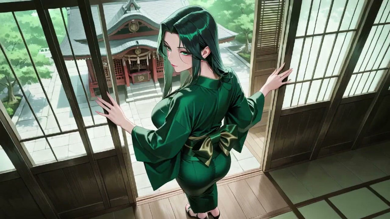 Tay Swift X: Deep Green Kimono! Private Shrine Stroll, High Slit Accidents!