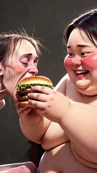 Skinny Girl Getting Fed by Huge Fat Woman - Contrast Feeding Fetish
