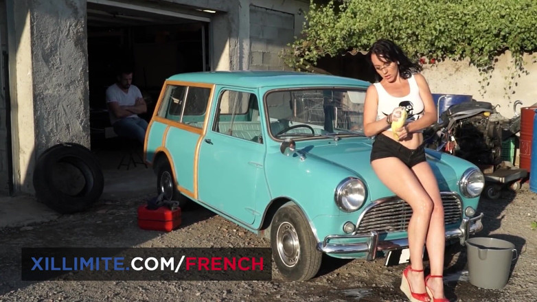 French girls at work: Sexy brunette Mya Lorenn fucks the mechanic