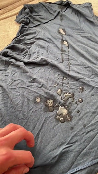 Pulled Out a Big Dick and Cum on a Blue T-shirt