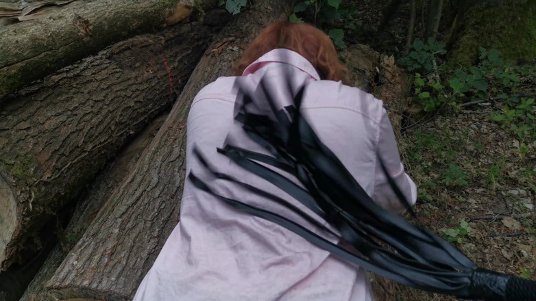 Bouncy Tits Action: Whip my back and ass in outdoor wearing blouse