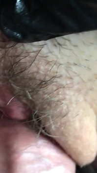 Close-up POV rubbing the clitoris with the big mushroom head of a hard cock. Huge cum load on her clit, bushes and panties.