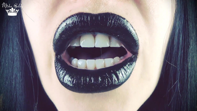 Goddess Misha Goldy: Kisses from black shiny lips ASMR JOI