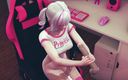 Waifu club 3D: गेमर लड़की पहली बार असली लंड को छू रही है