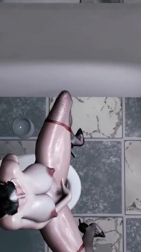 3D BBW het asiatisk MILF fusk med gammal kuk i badrummet