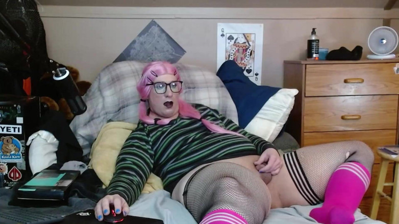 CosmicJones88: Spunout Sissy Strokes His Clit Into a Tiny Cock