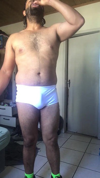 Trying Out New Swim Trunks and Boots. Exercises and Stretches.
