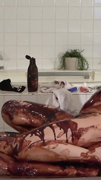 Wam. Female Student Facesitting with Pussy Covered in Chocolate and Asks, does Chocolate-flavored Pussy Taste Good? Hahaha