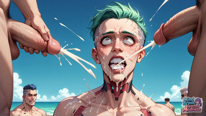 Mind Break Hentai Madness: Plaj kenarında çift dildo süt fışkırtarak mutluluk!