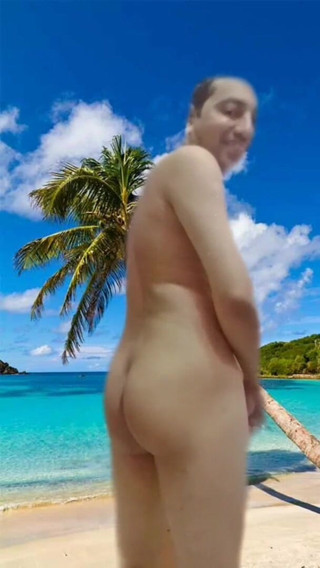 Cute & Nude Crossdresser: Nude boy on the virtual beach in AR Reels.