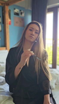 Asian MILF with Glasses in Silk Robe