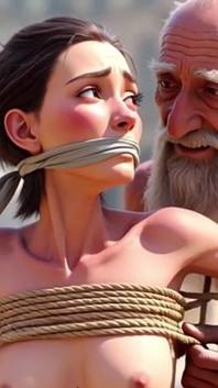 Public Street Bondage - Old Man Touching Helpless Horny Woman