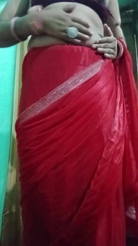 Indian Gay Crossdresser Bottom Gaurisissy Pressing Her Big Boobs and Feeling Horny in Red Saree with Heavy Jwellery