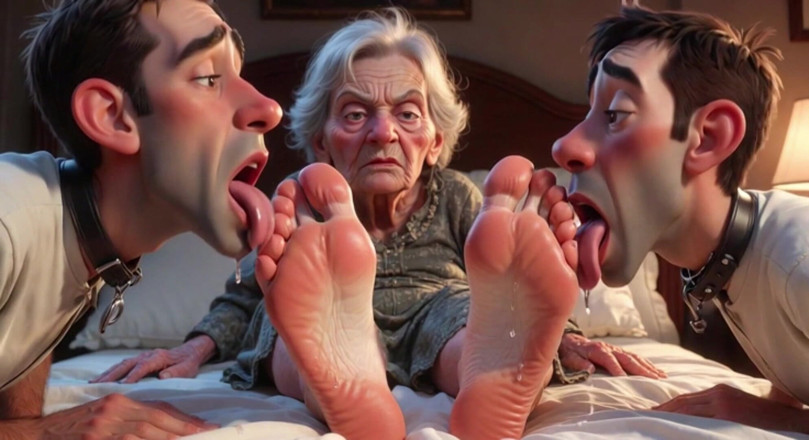 Anime Hentai: Submissive Mans Serving Old Granny's Ugly Feet - Humiliation