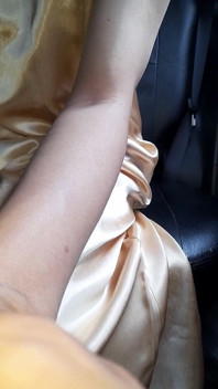 Gold Satin Dress Masturbation and Cum Inside Dress