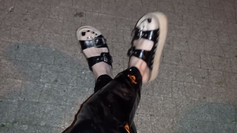 Heelex: Crossdresser on a Night Walk Shows Her Sexy Feet