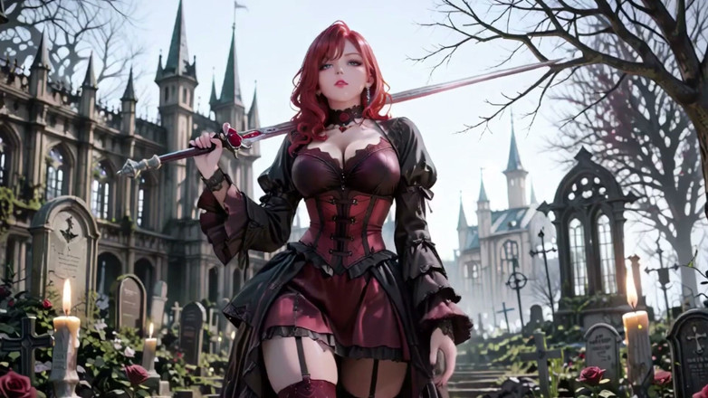 Seraphina Vale: Redhead Gothic Muse: Encounter in the Dark Cemetery.